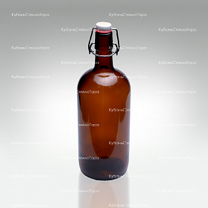 Бутылка «Бугельная» 1л. (Коричневая) стеклянная с пробкой оптом и по оптовым ценам в Сочи
